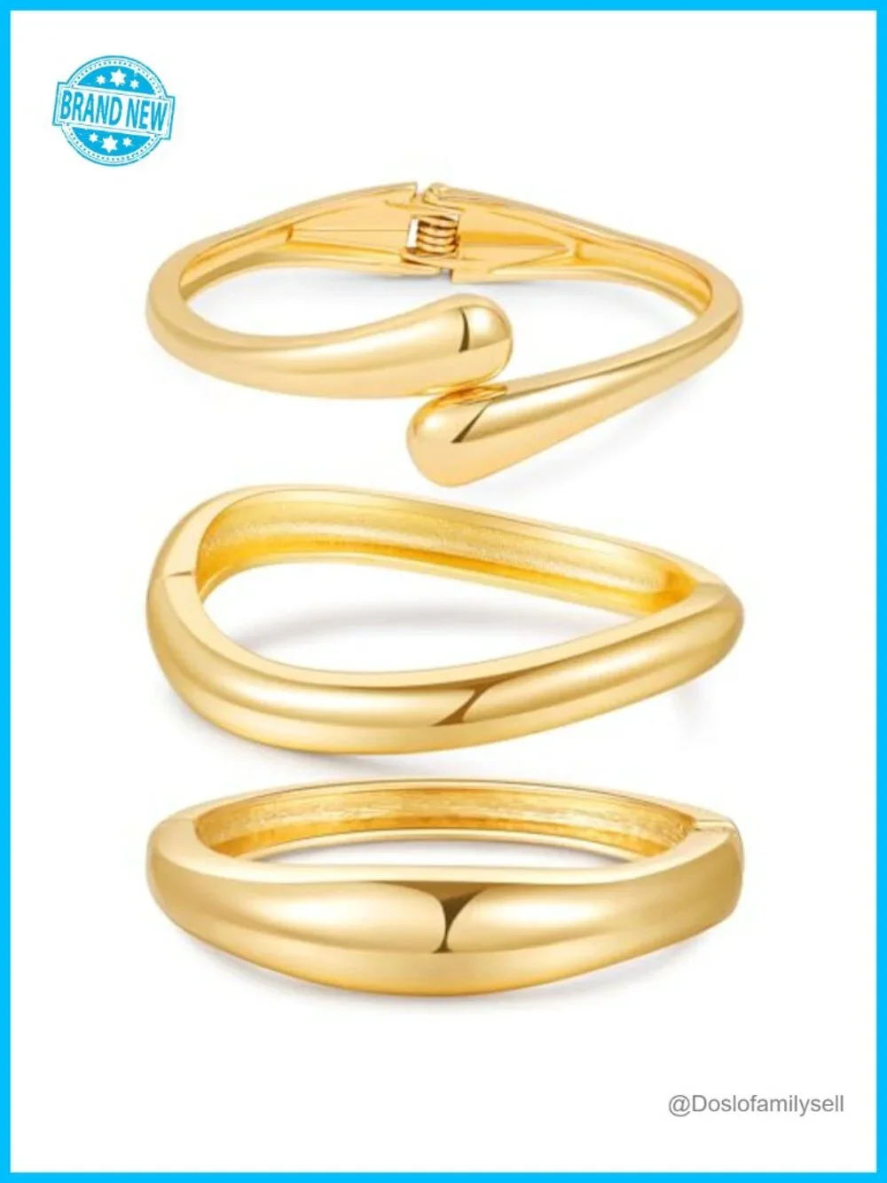 14K Gold Plated Chunky Thick Gold Bangle Bracelet Stack Set 3Pcs